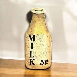 Primitive Painted Wooden Milk Bottle 8” Country Cottagecore Shelf Wall Decor